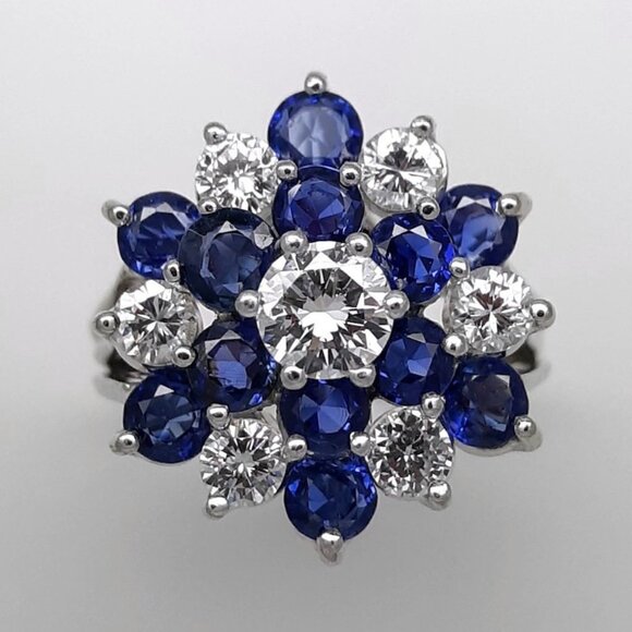 ❤️14K WHITE GOLD Jewelry - 14k White Gold 💎Diamond Sapphire Starburst Dinner Ring, F288